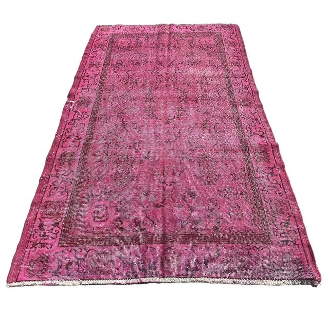 Textile Distressed Turkish Over-Dyed Pink Rug in Wool, 1970s For Sale - Image 7 of 11