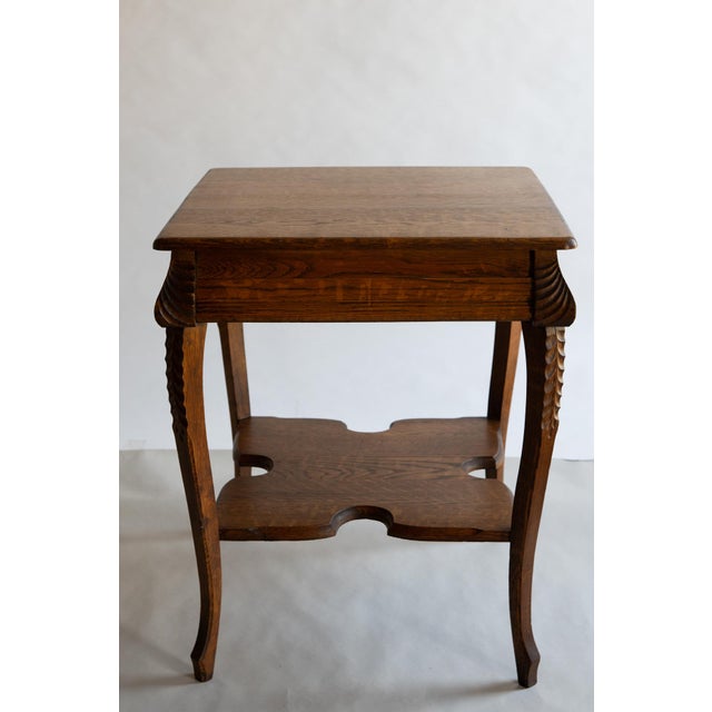 1920s Antique Victorian Oak Square Side Parlor Table With Shelf For Sale - Image 5 of 9