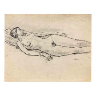 Mino Maccari, Reclined Nude, Watercolor and Charcoal, 1930s For Sale