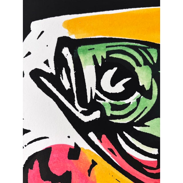 Mid-Century Modern 1980s Original Charlie Hewitt Woodblock Print - "Spirit Fish" For Sale - Image 3 of 6