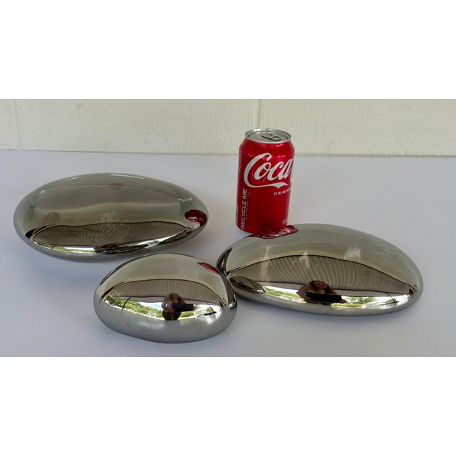 Original retail $987, stylish Revelations Modern Mirror Cabochons Sculptures Set of 3, showroom floor samples 9x8x2 8x6x2...