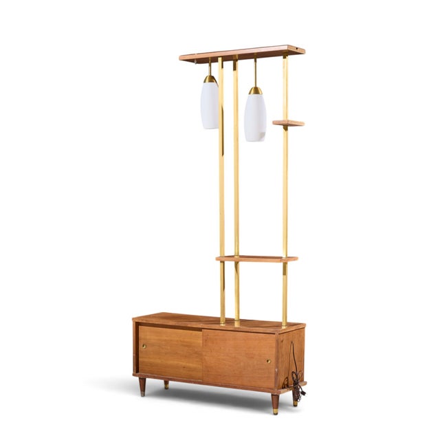 Mid-Century Modern Mid Century Walnut and Brass Wall Unit Room Divider For Sale - Image 3 of 10