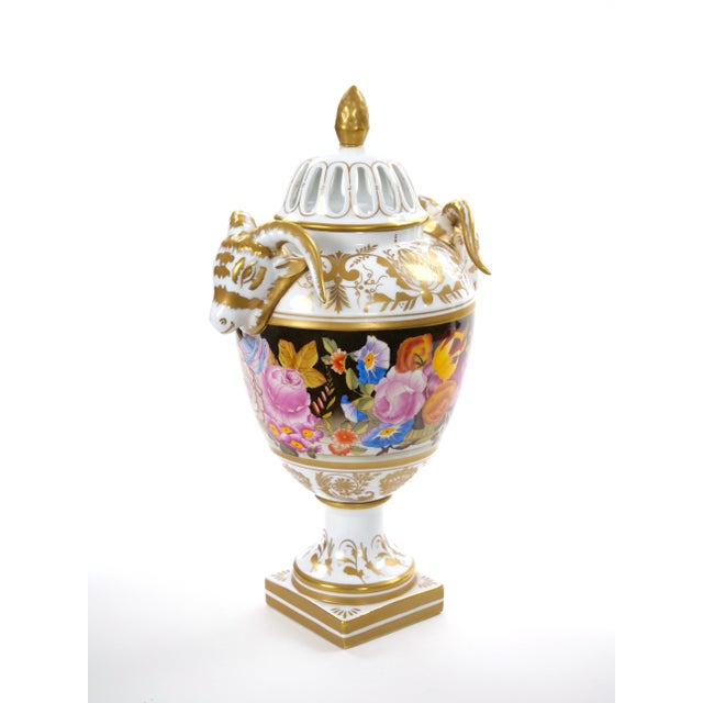 A magnificent antique German Meissen porcelain covered urn dating to the early to mid-19th century, showcasing the...