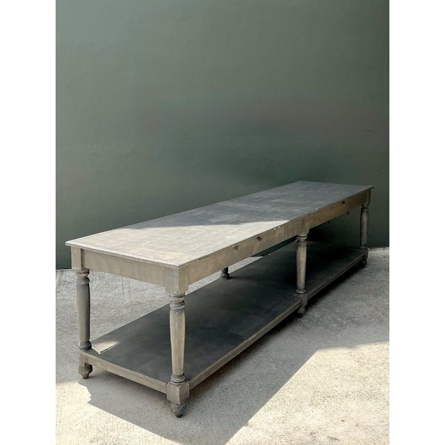 Gray Monumental Vintage Rustic Wooden Farm Table For Sale - Image 8 of 12