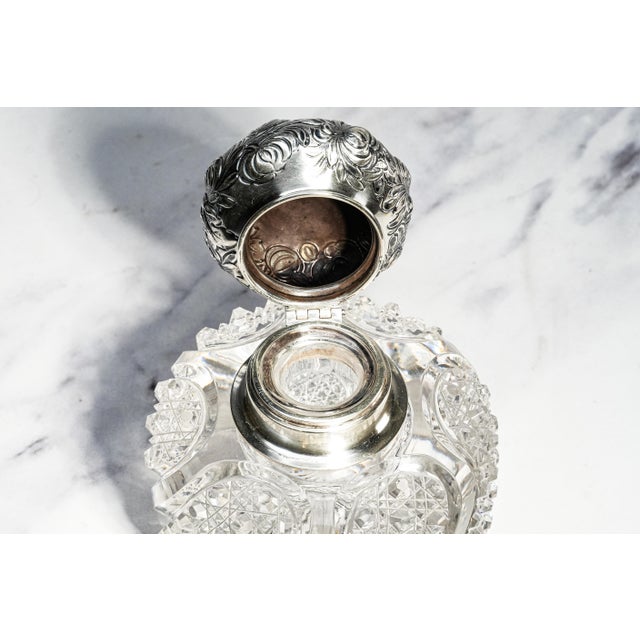 Magnificent Large Paperweight Style Cut Crystal Antique Victorian Sterling Silver Desk Inkwell Home Decor For Sale In New York - Image 6 of 18
