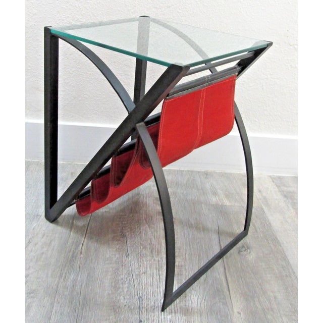 Mid-Century Modern Glass Top End Table Waterfall Magazine Rack Circa 1970s For Sale - Image 10 of 15