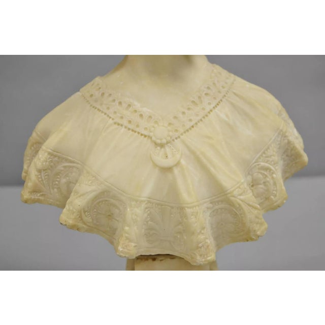 Early 20th Century Antique Victorian Carved Alabaster Marble Figural Young Woman Maiden Bust Statue For Sale - Image 4 of 12