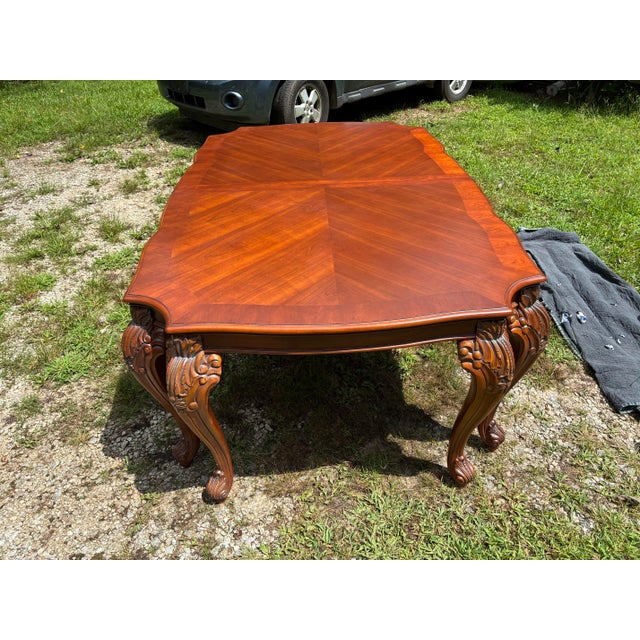 Wood Vintage French Provincial Louis XV Solid Cherry Parquetry Extension Dining Table For Sale - Image 7 of 12