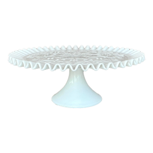 Vintage Regency Ruffled Milk Glass Cake Stand