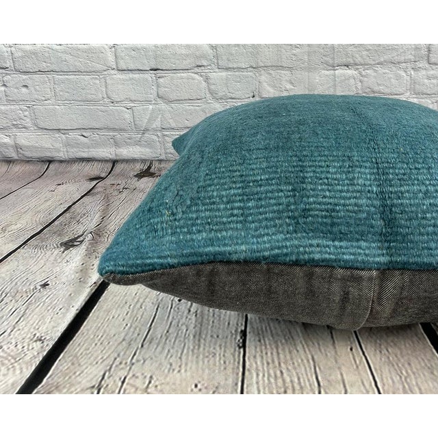 20 x 20 Hemp Pillow Turkish Cushion Natural Blue Pillow Cushion Cover For Sale - Image 4 of 4