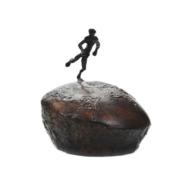 Brutalist Athlete Running Across the World Bronze Sculpture For Sale - Image 3 of 9