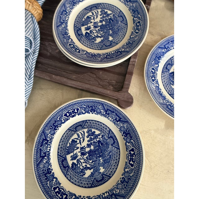 1960s Vintage Blue Willow Plates Set of Five Ironstone Style 6 3/8 Inch For Sale - Image 5 of 12
