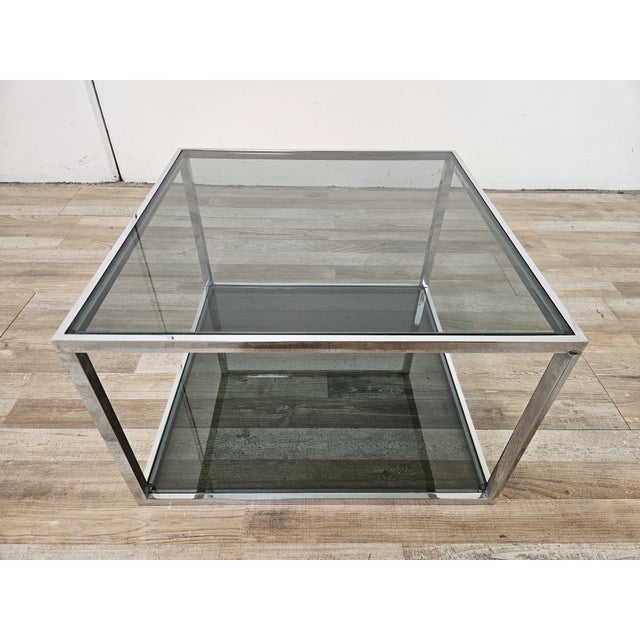 Steel Coffee Table with Two Smoked Glass Shelves, 1970 For Sale - Image 4 of 13