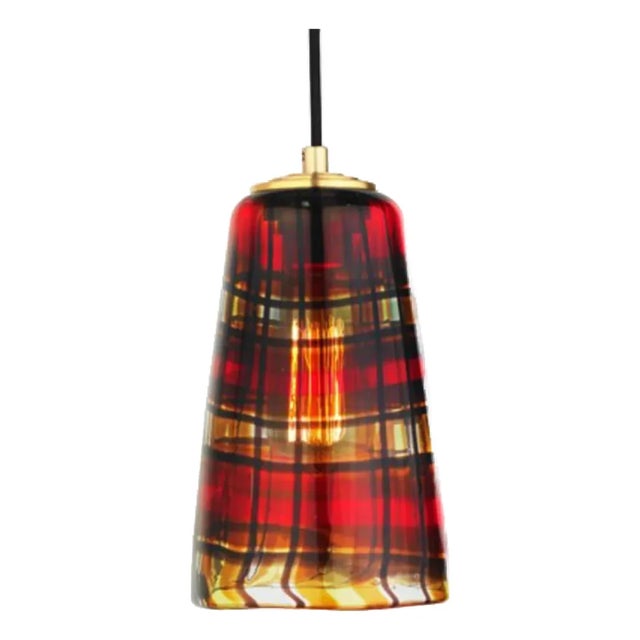Tartan by Oggetti Mouth-Blown Venetian Glass Pendant Light, Amber Gunmetal For Sale