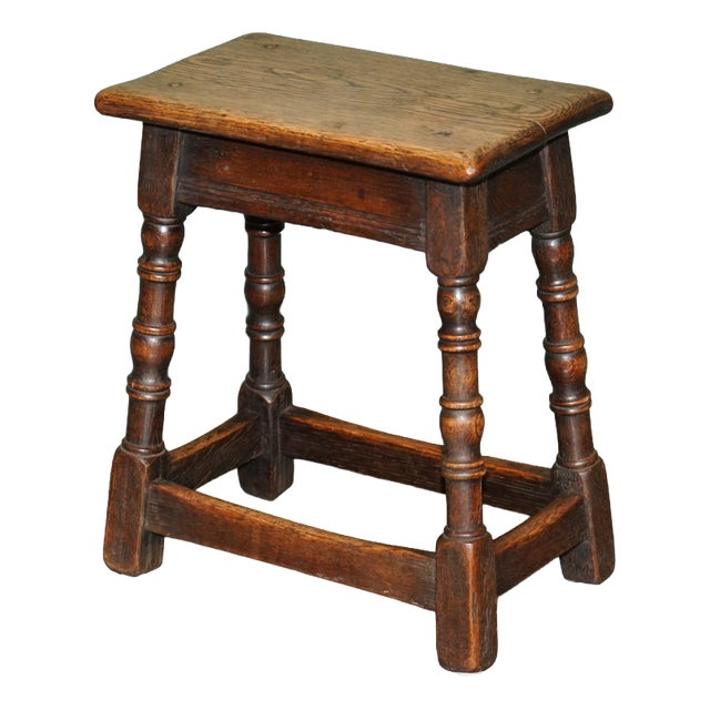 17th Century English Oak Joint Stool with Turned Legs For Sale