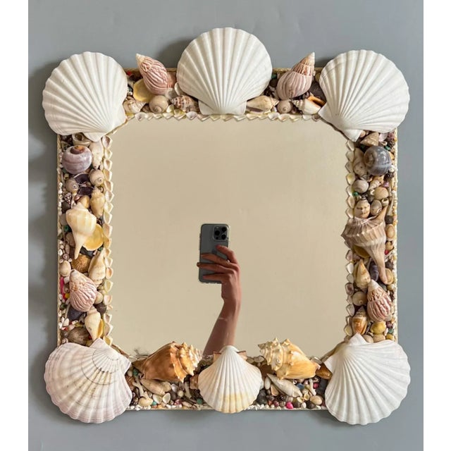 Vintage Square Seashell Shell Encrusted Mirror For Sale - Image 9 of 9