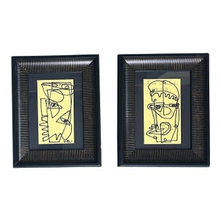 Two Contemporary Original Wayne Cunningham Abstract Marker Drawings - Set of Two For Sale