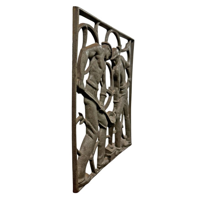 Art Deco Cast Iron Foundry Workers Panel For Sale - Image 4 of 9