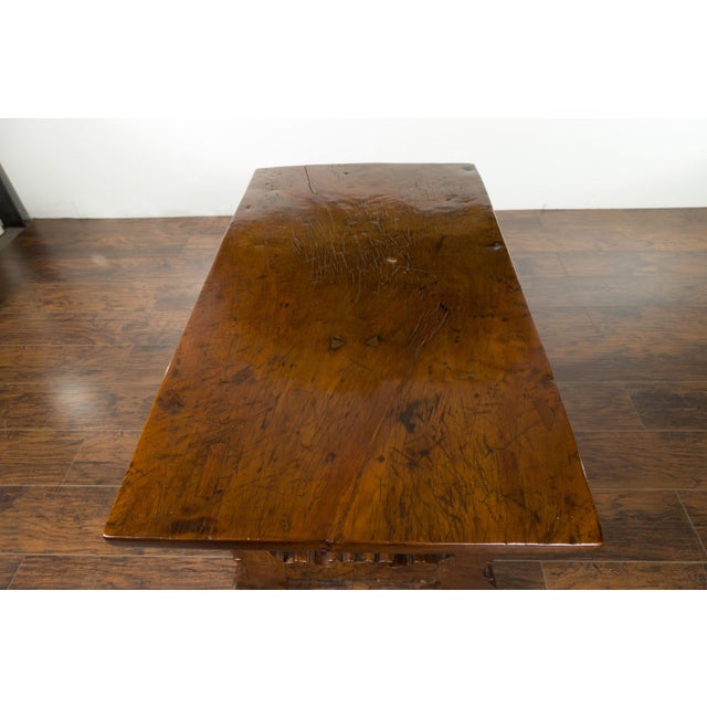 Italian Italian 1820s Walnut Low Fratino Table with Lyre-Shaped Base and Iron Stretchers For Sale - Image 3 of 12