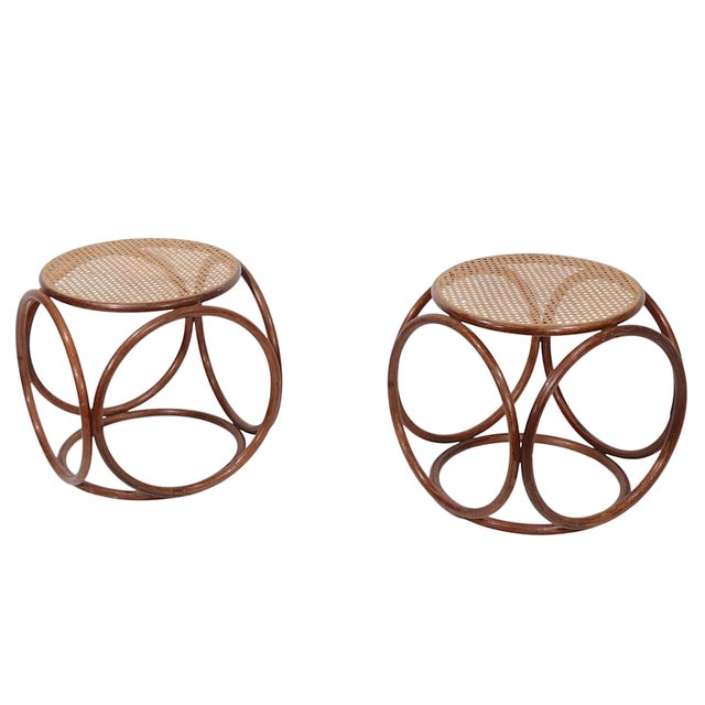 Wood Pair of Bentwood and Cane Stools Attributed To Thonet Circa 1950/60s For Sale - Image 7 of 10