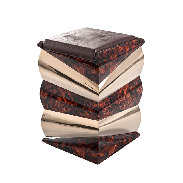 Not Yet Made - Made To Order "Riccio" Bar Stool With Bronze and Burl Walnut, Hand Crafted For Sale - Image 5 of 9