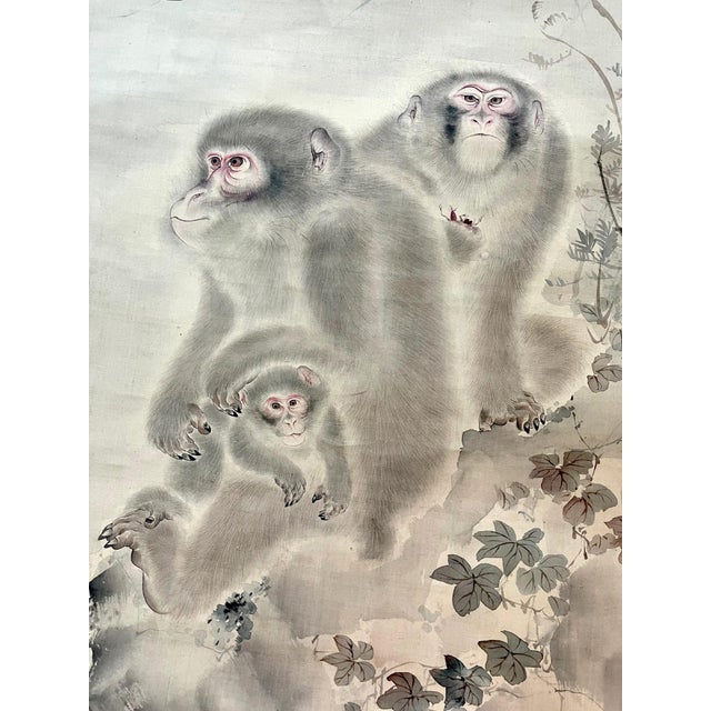 19th Century Japanese Silk Scroll Painting of Moneys Edo Period Mori Tetsuzan For Sale - Image 5 of 14