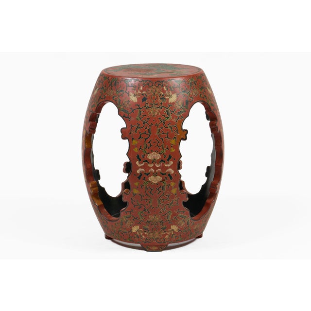 Early 20th Century Vintage Chinese Red Lacquered Garden Seat For Sale - Image 5 of 8