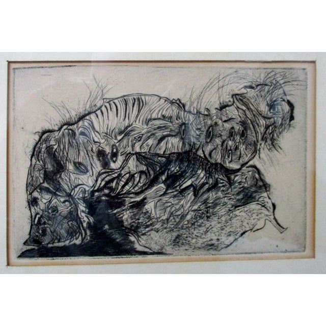 Abstract 1965 "A Page From Katya's 200" Eight Artist's Proof Etchings by Adrienne Cullom, Framed For Sale - Image 3 of 13