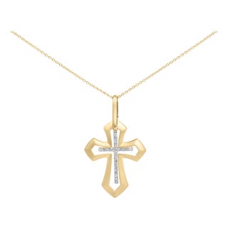 Gold Vermeil Diamond Accent Roman Cross Pendant Necklace For Sale