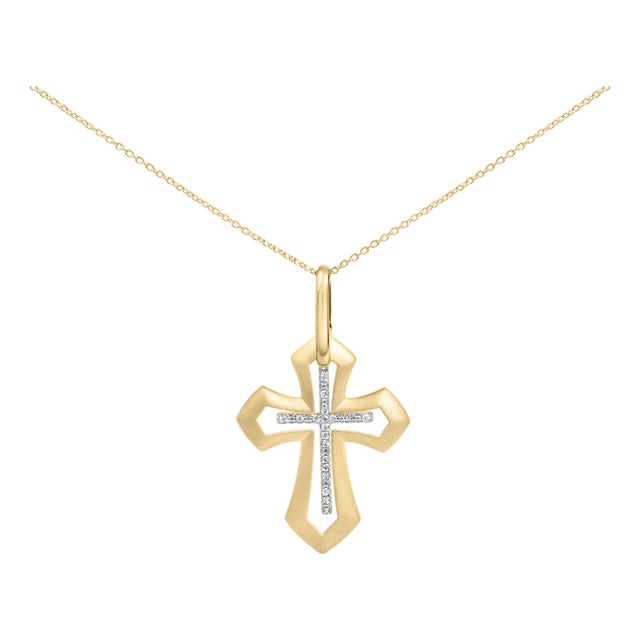 Gold Vermeil Diamond Accent Roman Cross Pendant Necklace For Sale