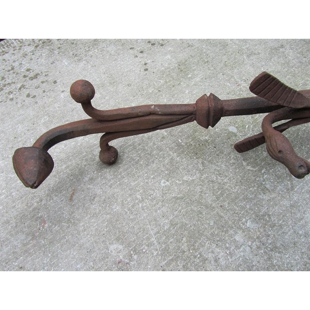 Antique Hand Forged Iron Dragon Gothic Andirons, 1700s, Set of 2 For Sale - Image 12 of 14