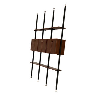 Vintage Bookcase in Wood with Metal and Brass Tips, 1970s For Sale