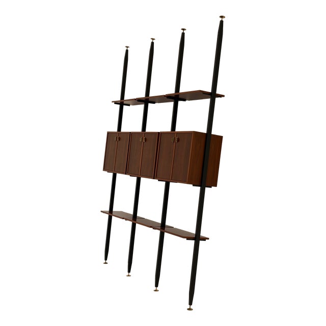 Vintage Bookcase in Wood with Metal and Brass Tips, 1970s For Sale