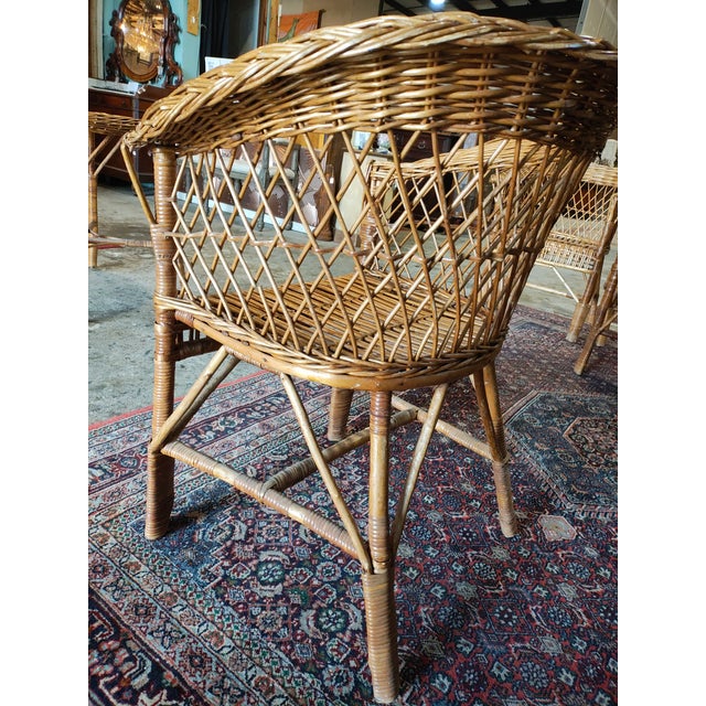 1960s Mid-Century Rattan Barrel Back Lounge Chairs & Wicker Coffee Table – Set of 5 For Sale - Image 9 of 13