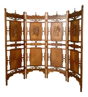 1970s Vintage Hand Carved Rosewood Shoji Screen Room Divider