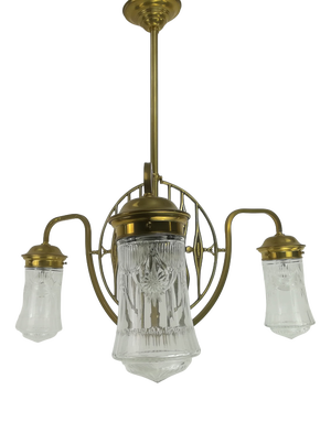 Viennese Chandelier with Hand Sanded Glass Shades, 1930s
