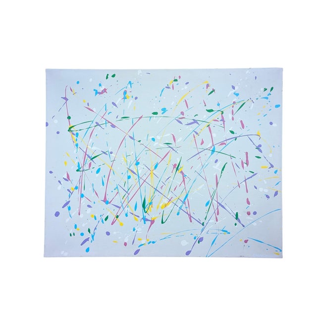 White Original Abstract Expressionist Splatter Painting on Canvas For Sale - Image 8 of 18