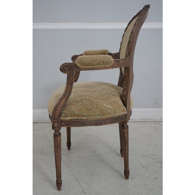 French Pair French Louis XVI Upholstered Armchairs For Sale - Image 3 of 12