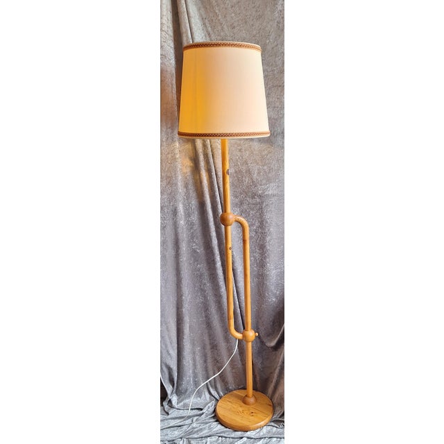 Beige Vintage Swedish Adjustable Floor Lamp with Pine Wood Base and Fabric Shade, 1970s For Sale - Image 8 of 8