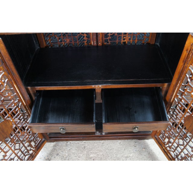 Vintage Japanese Elm Tansu Step Cabinet Chest Cupboard Double Sided Fretwork 90" For Sale - Image 4 of 14