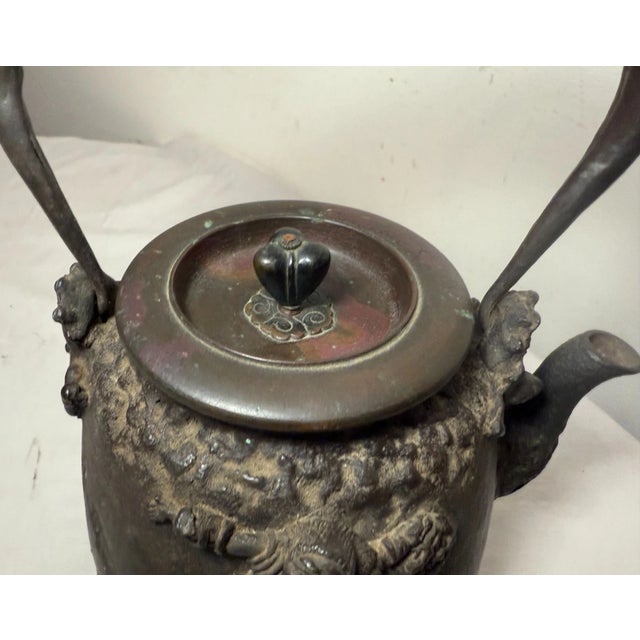 Rare Antique 1800's Japanese Meiji Tetsubin Seijudo Iron Tea Pot Kettle W/ Cover For Sale - Image 13 of 17