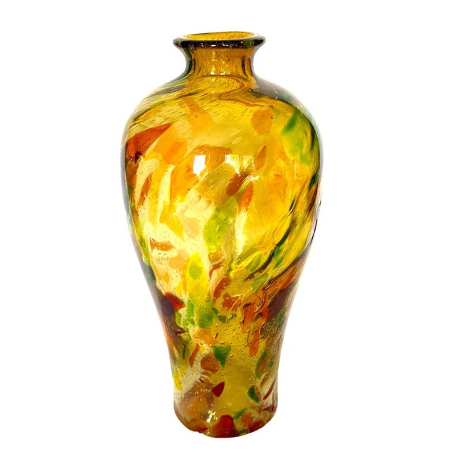Mid 20th Century Mid 20th Century Tall Yellow Hand-Blown Glass Bottle in Murano Style For Sale - Image 5 of 17