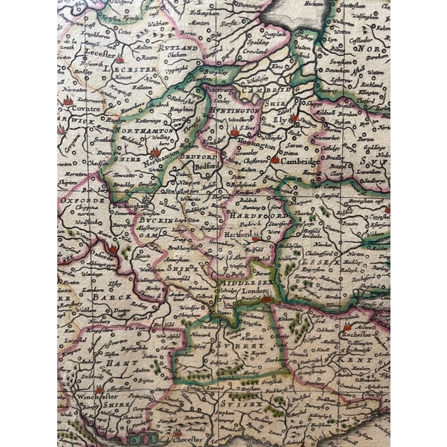 Brown Rare Antique Hand Colored European Map Kingdom of England Janssonius 1642 2sided For Sale - Image 8 of 18