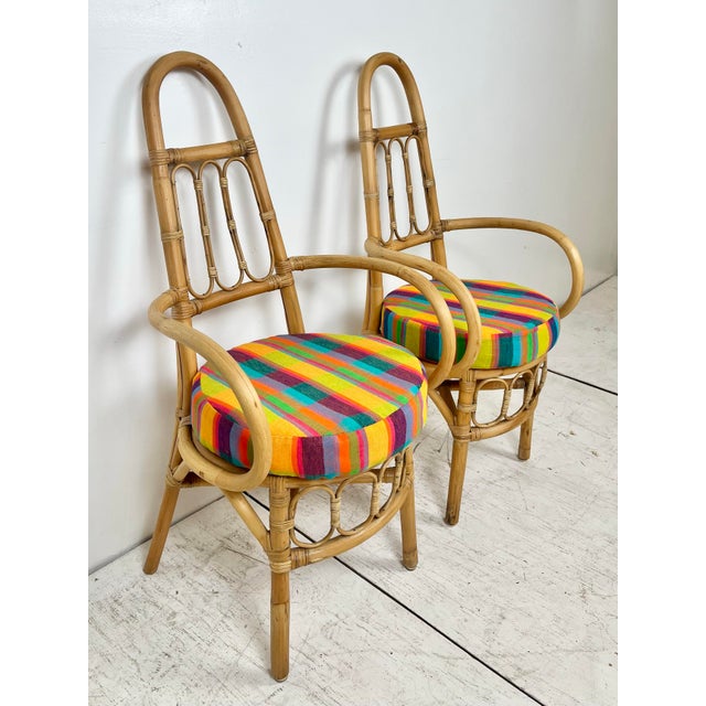 Vintage Tall Back Rattan Arm Chairs- A Pair For Sale - Image 12 of 12