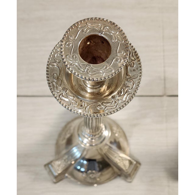 Art Deco Circa 1950s Vintage Silver Plated Candlestick Holders- Set of 2 For Sale - Image 3 of 6