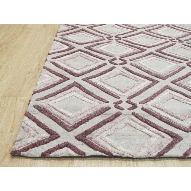 Contemporary 5x8 Ivory Hand-Knotted Wool Diamond Trelliswork Geometric Modern Carpet Rug For Sale - Image 3 of 5