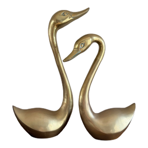 Vintage Pair of Large Brass Swans Birds Mid Century Hollywood Regency Decor