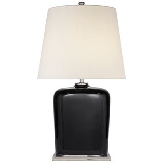Thomas O'Brien by Visual Comfort Signature Mimi Table Lamp in Black with Linen Shade For Sale