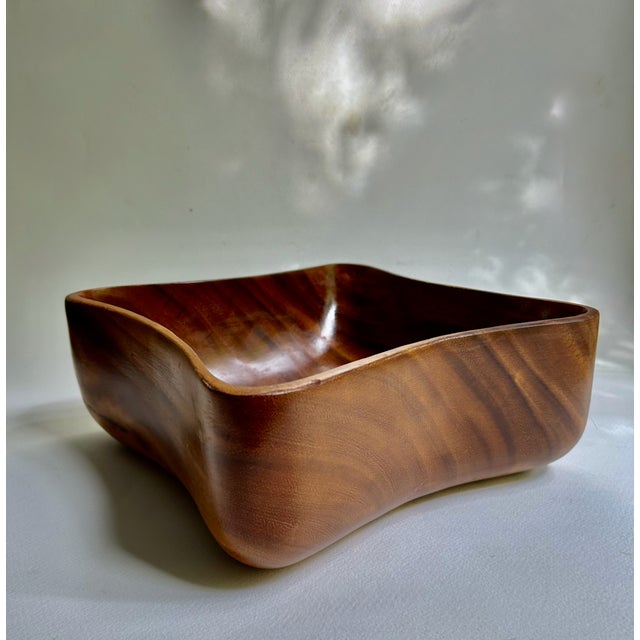 Brown Vintage Handcrafted Pacific Merchants Acacia Wood Serving Bowl For Sale - Image 8 of 18