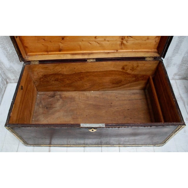 Antique Georgian Studded Vellum and Camphor Wood Chest or Trunk For Sale - Image 6 of 14